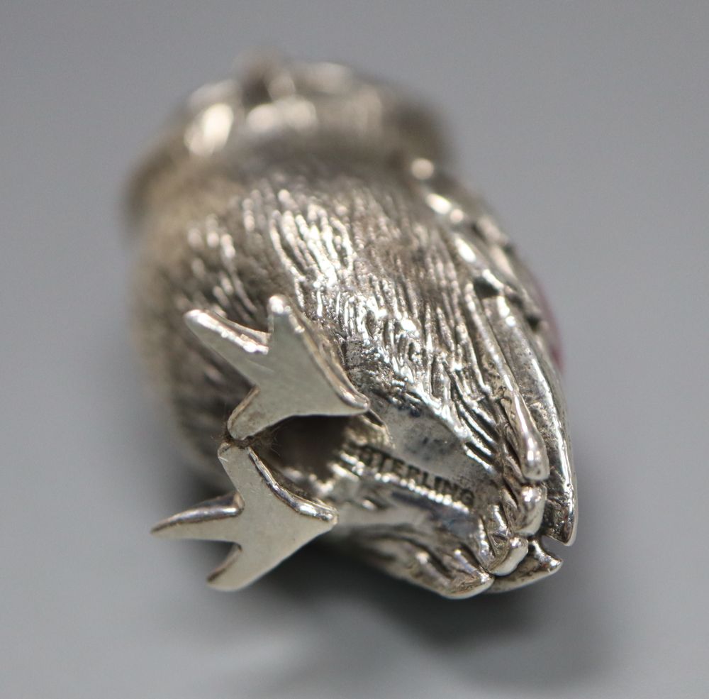 A modern sterling mounted novelty pin cushion, modelled as an owl, 35mm.